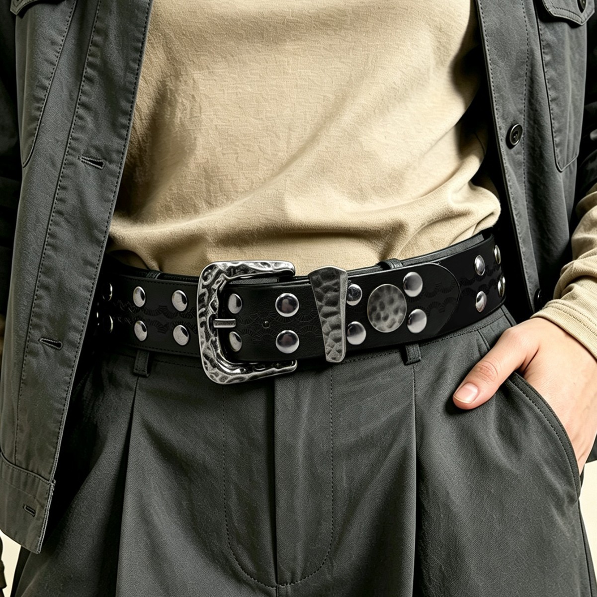 Leather Needle Heavy - Ağır Sanayi Çekiç Desenli İğneli Tokalı